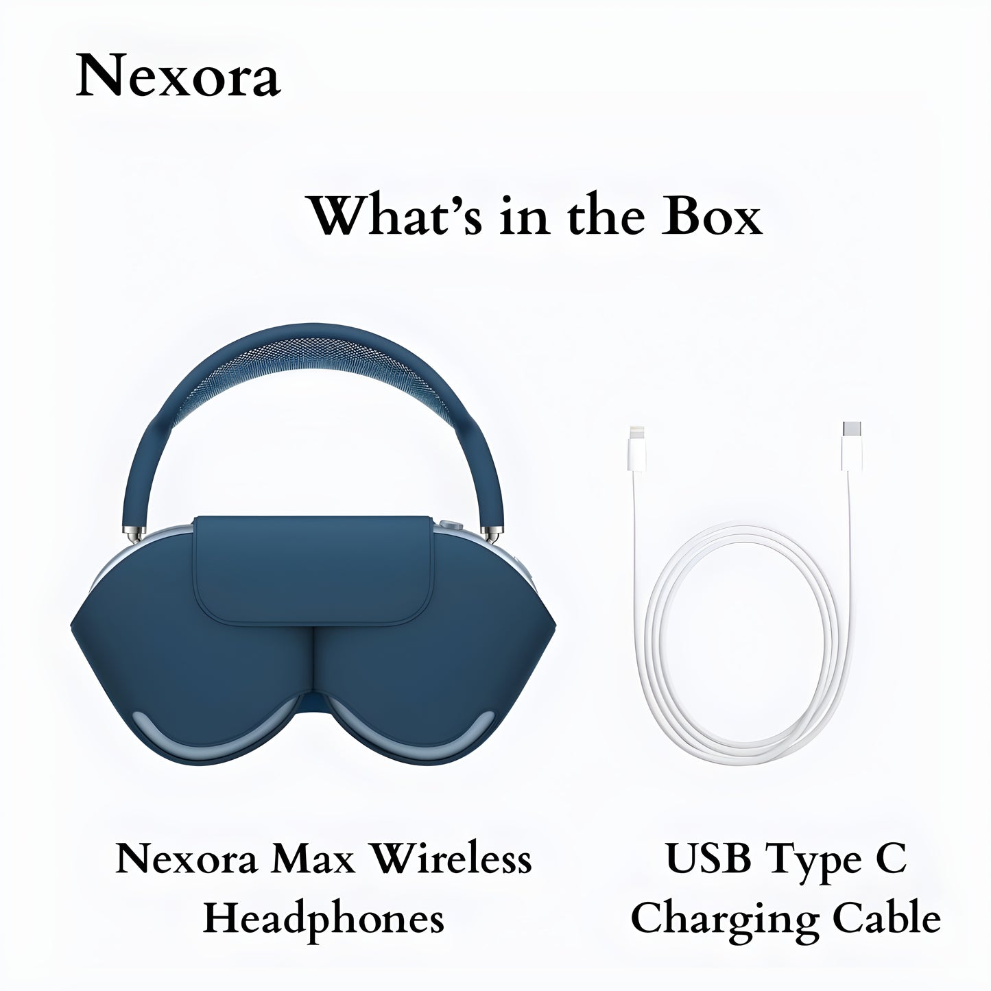 Nexora Max Wireless Headphones with Premium Over-Ear Design & Luxury Matte Finish (Blue)